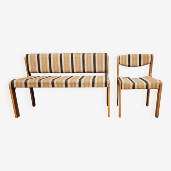 Scandinavian bench and chair 1970 vintage