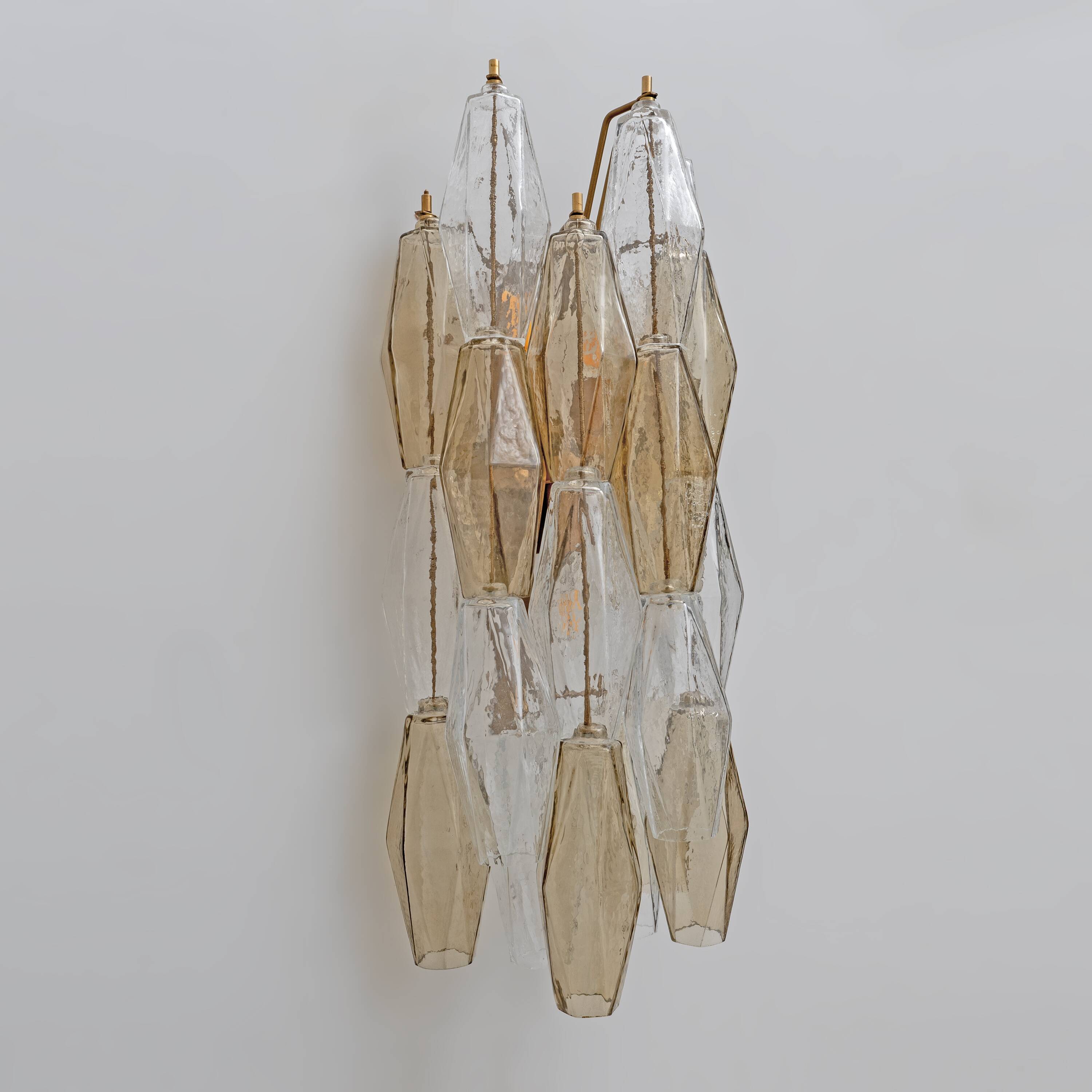 Pair of Mid-Century Italian Murano Glass Poliedri Sconces Amber and Clear