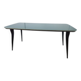 Mid-century mahogany dining table with aquamarine glass top
