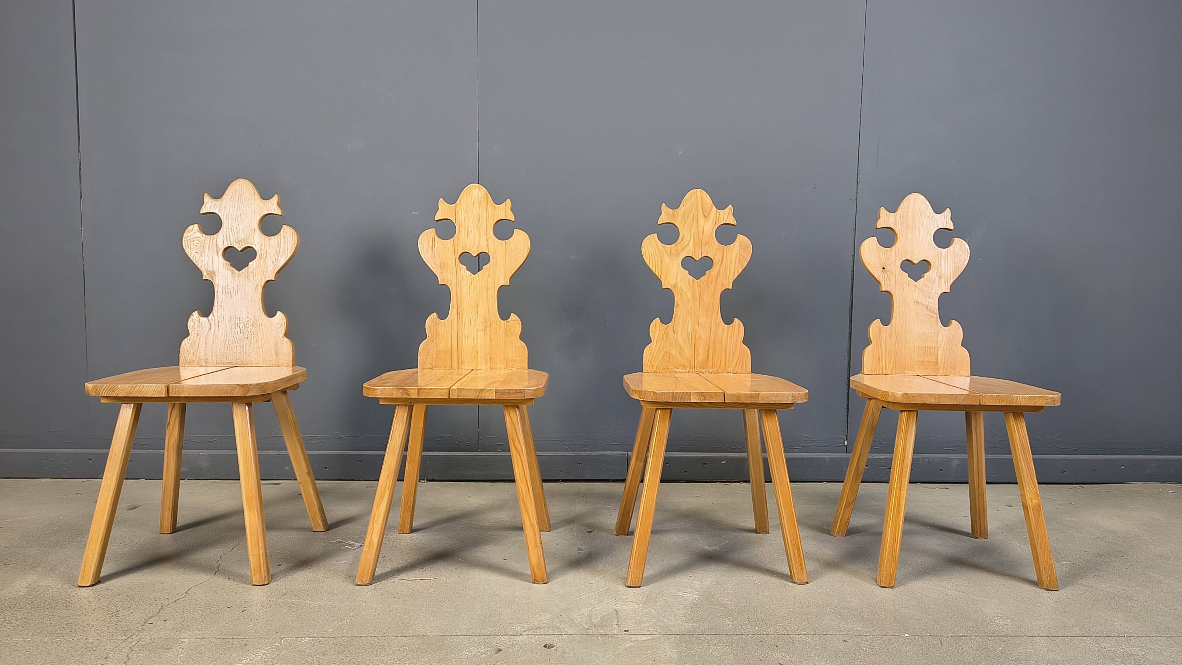 Chaises tiroliennes vintage rustiques, années 1960