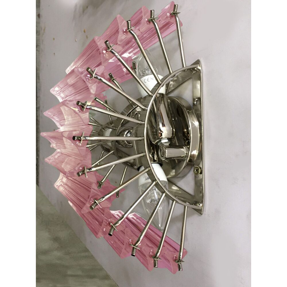 Pink triedro murano glass twister wall sconce