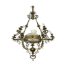 1920's French rococo brass chandelier lighting 7 branch glass dome