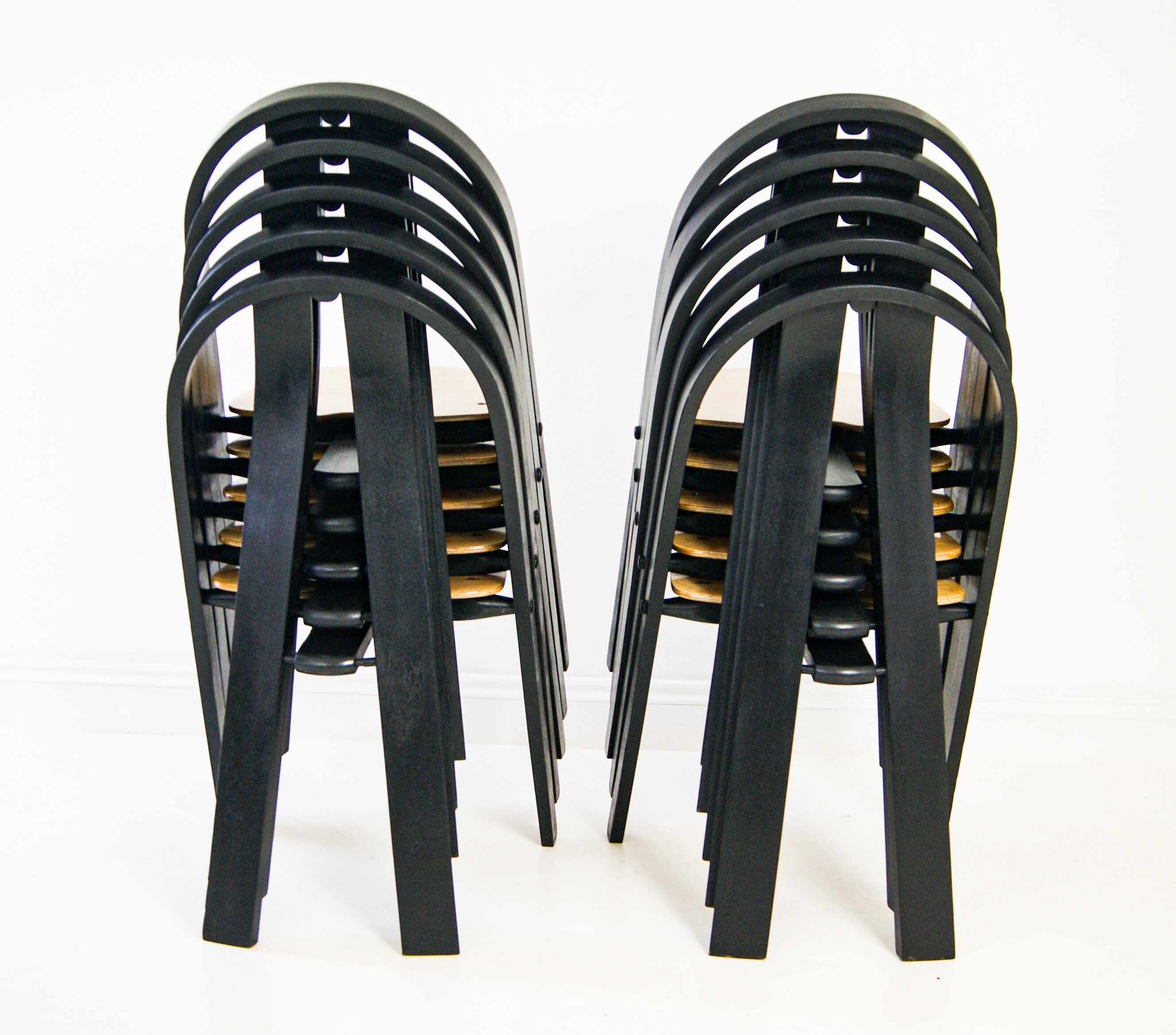 Set of 10 Danish Stacking Chairs in Beech