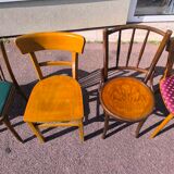 Set of 6 mismatched vintage wooden bistro chairs