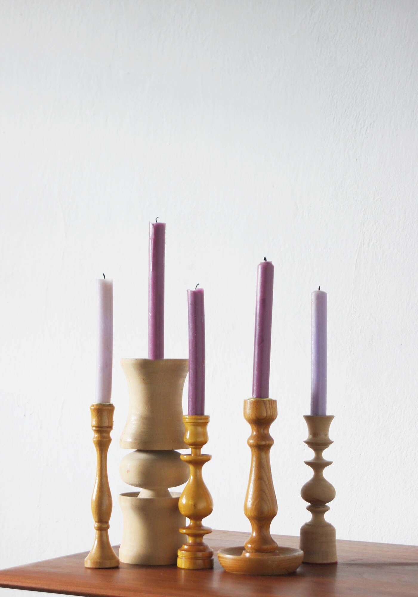 Scandinavian Wooden Candleholders, Set of 5