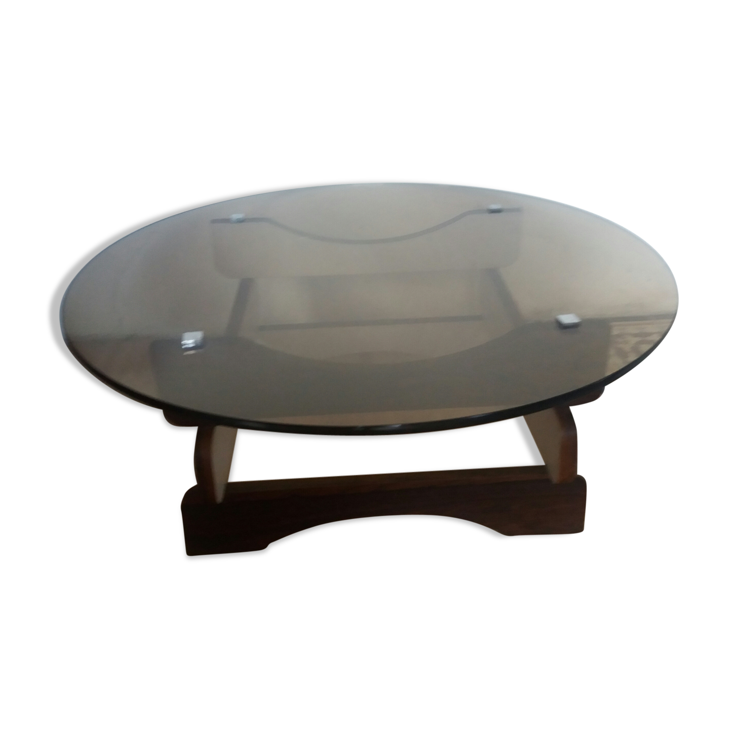 Coffee table of smoked glass and wood of the 1970s