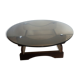 Coffee table of smoked glass and wood of the 1970s