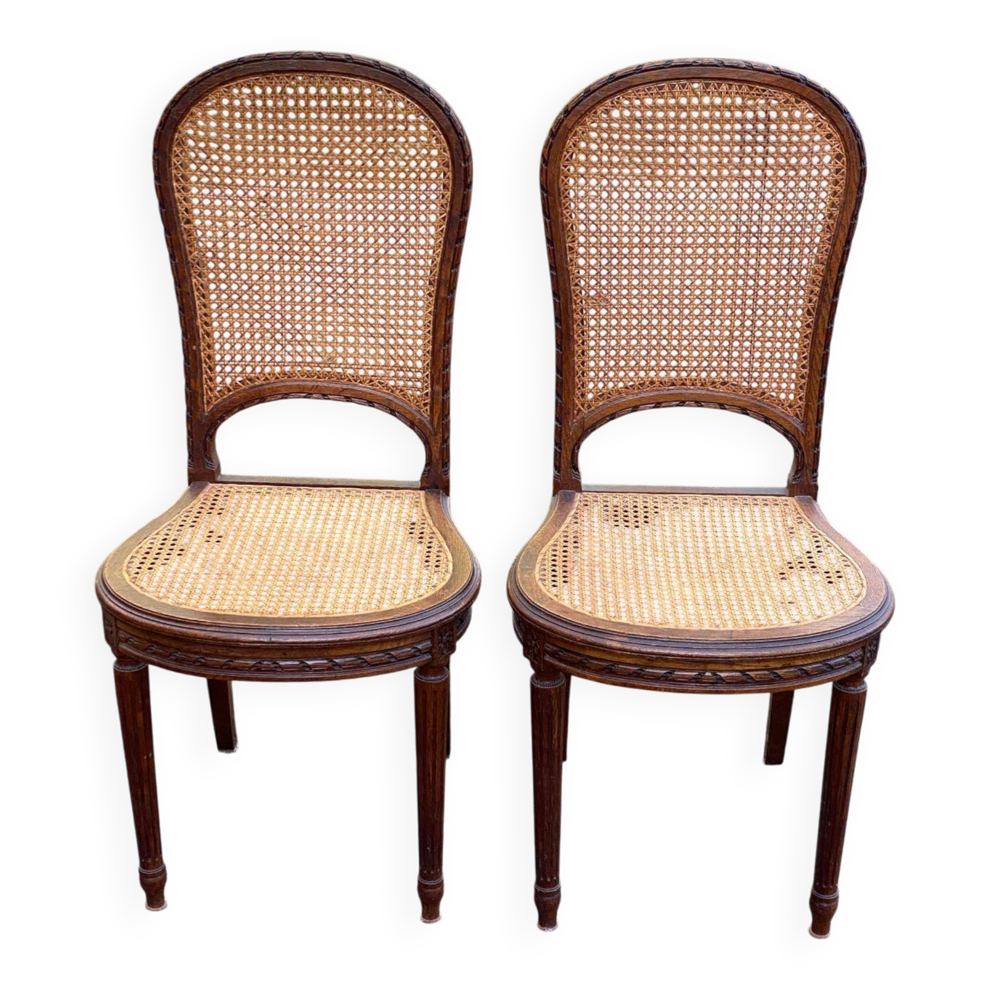 2 caned Louis XVI chairs from the 19th century