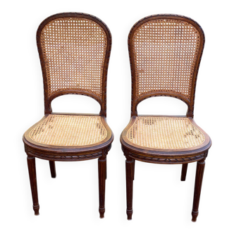 2 caned Louis XVI chairs from the 19th century