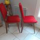 Paire de chaise moumoute vintage rouge pieds compas