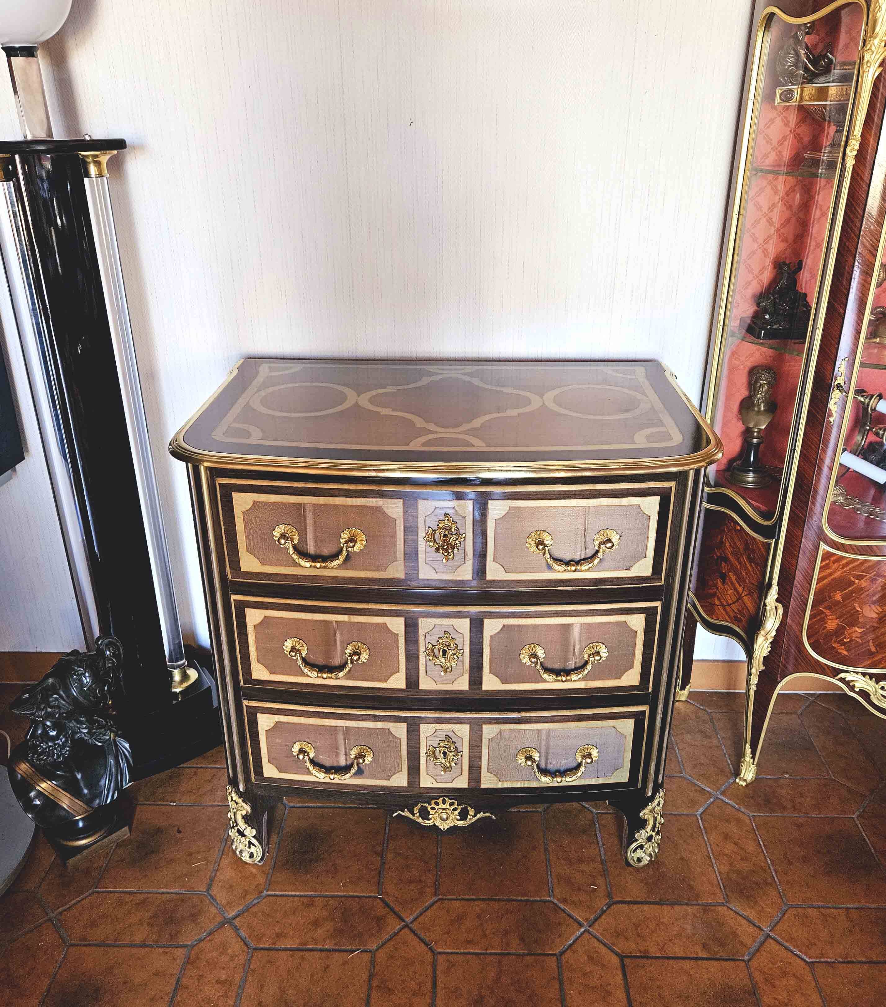 Small St Louis XIV curved chest of drawers Maison Jansen