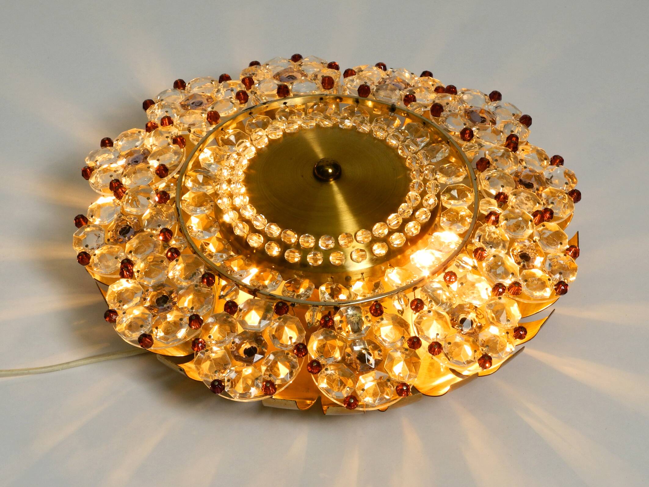 Mid Century Modern ceiling lamp made of glass stones and brass frame