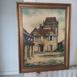 Oil on canvas stephane bulan village of domme dordogne 1979