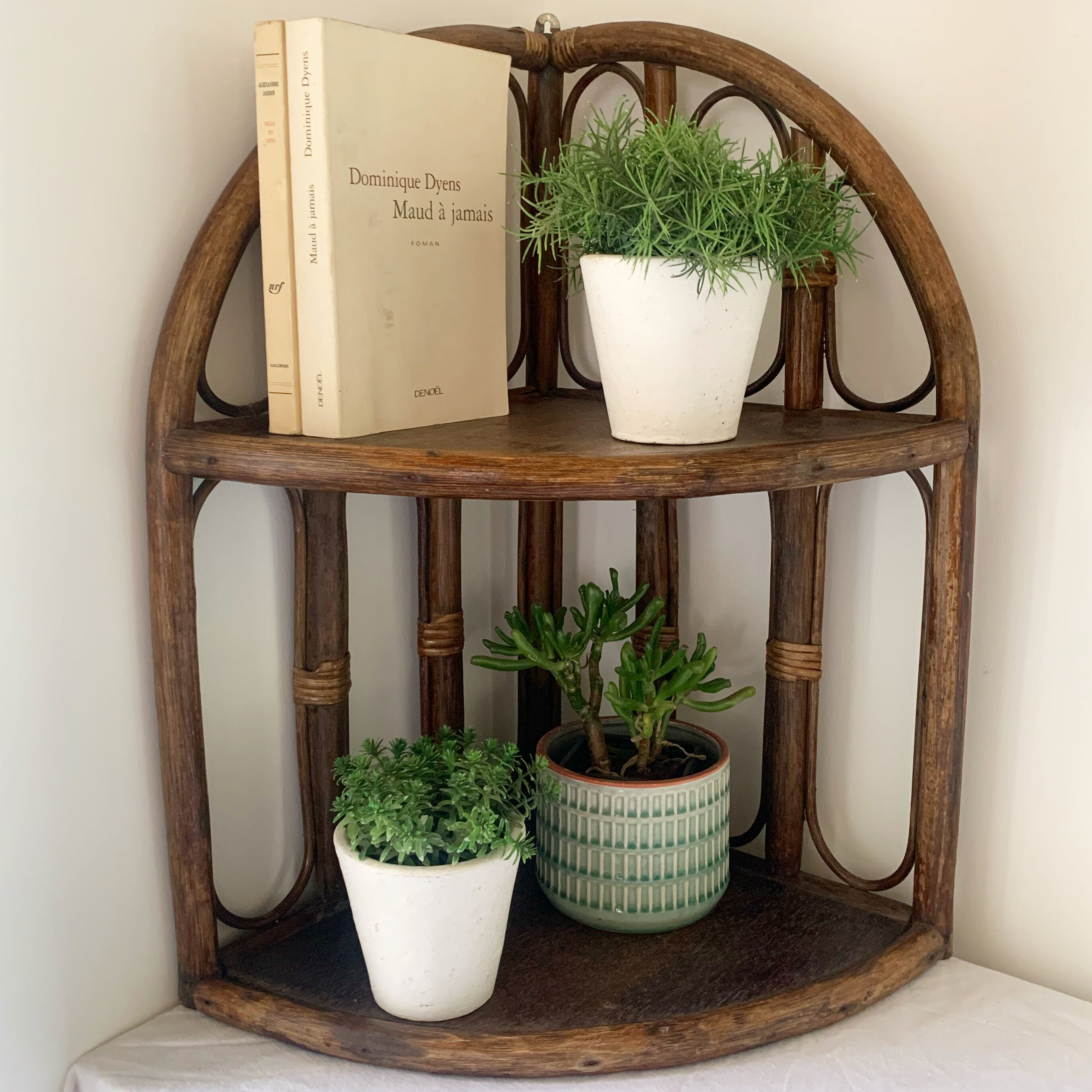 Rattan corner shelf