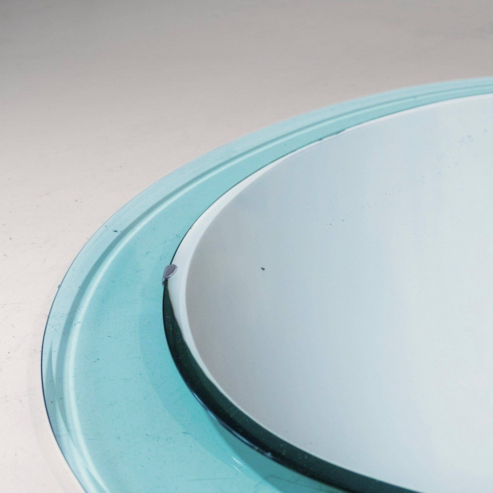 Vintage Beveled Glass Oval Mirror by A. Lupi for Cristal Luxor, Italy 1970