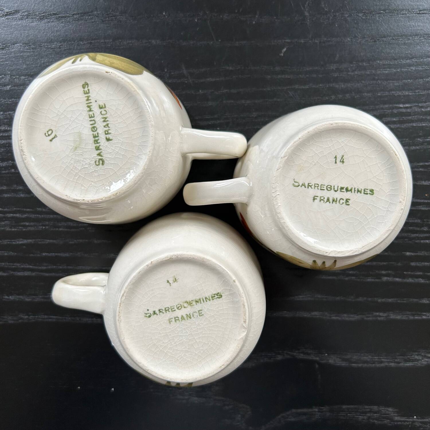 Set of 3 Sarreguemines cups and 1 mug