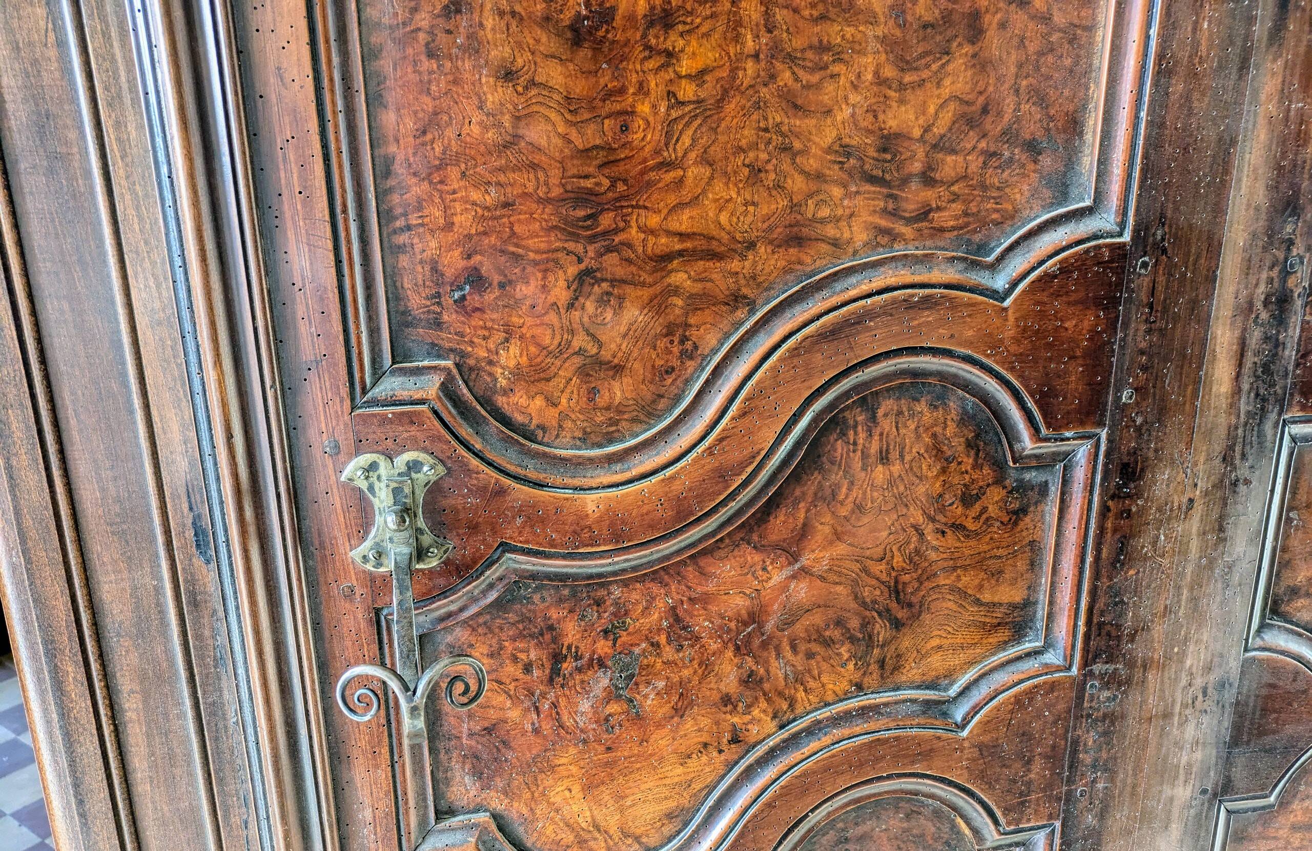 Antique 19th century solid walnut and burl walnut coat rack