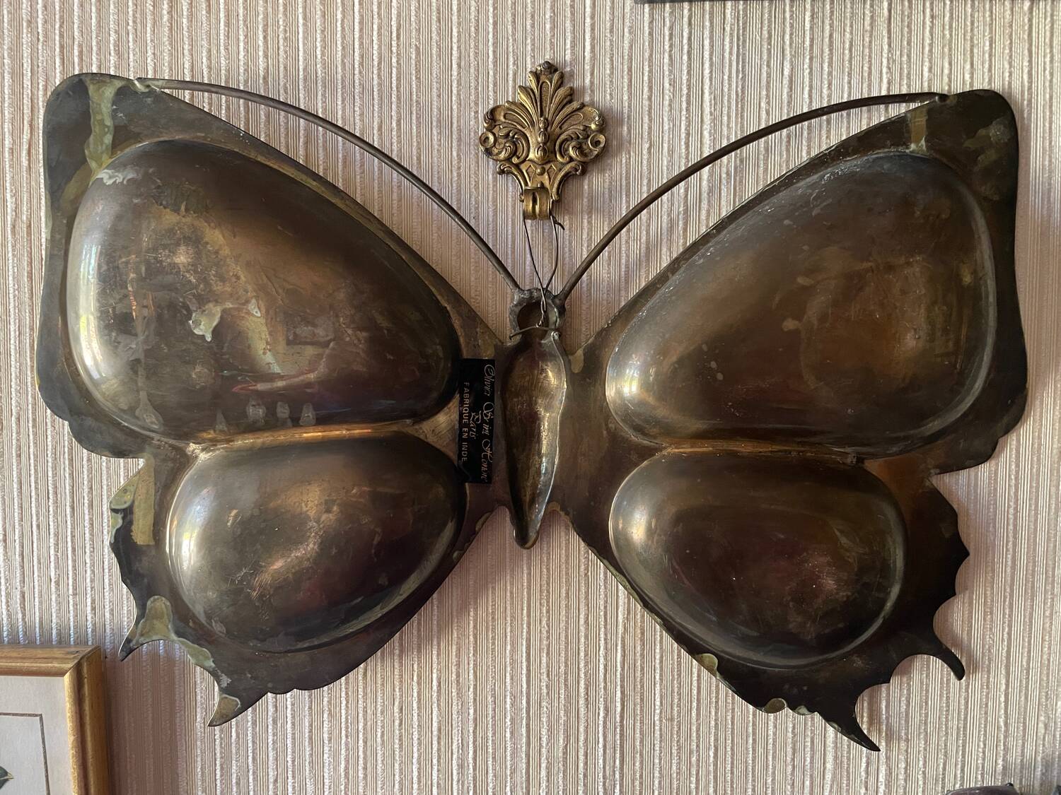 XL butterfly-shaped brass cloisonné trinket tray