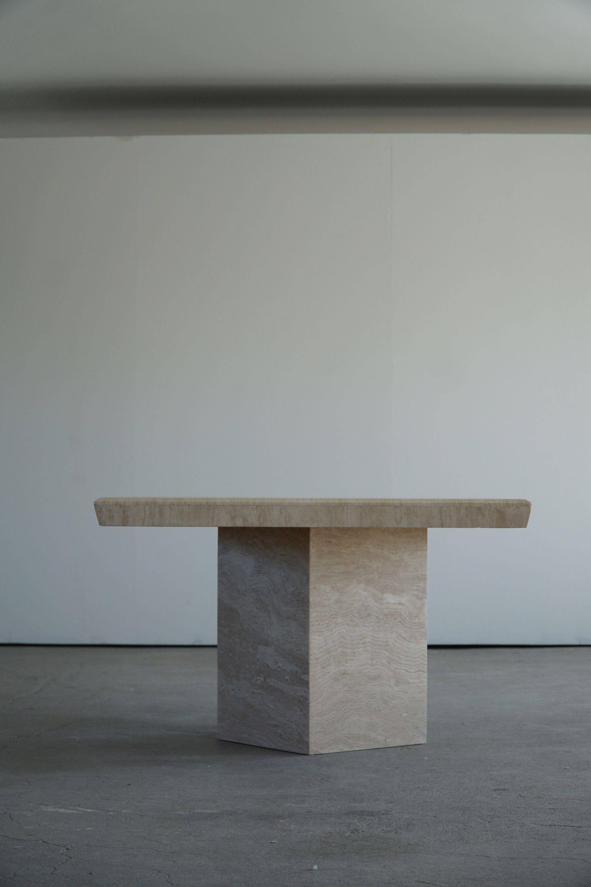 Vintage Scandinavian square dining table in white marble, 1980s.