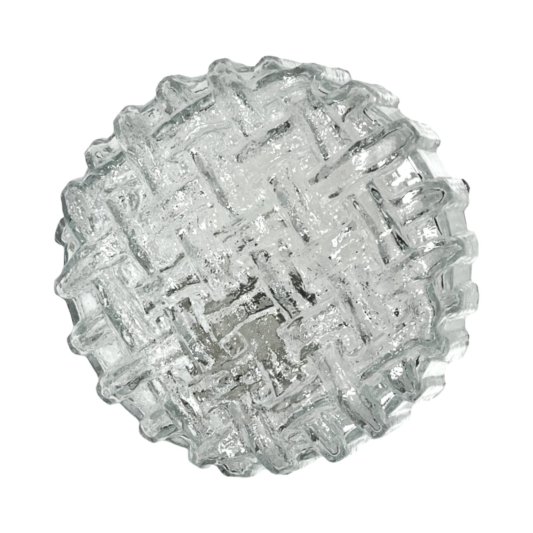 Hillebrand Leuchten 5222 Plafond Weave Ice Glass Germany 1970s