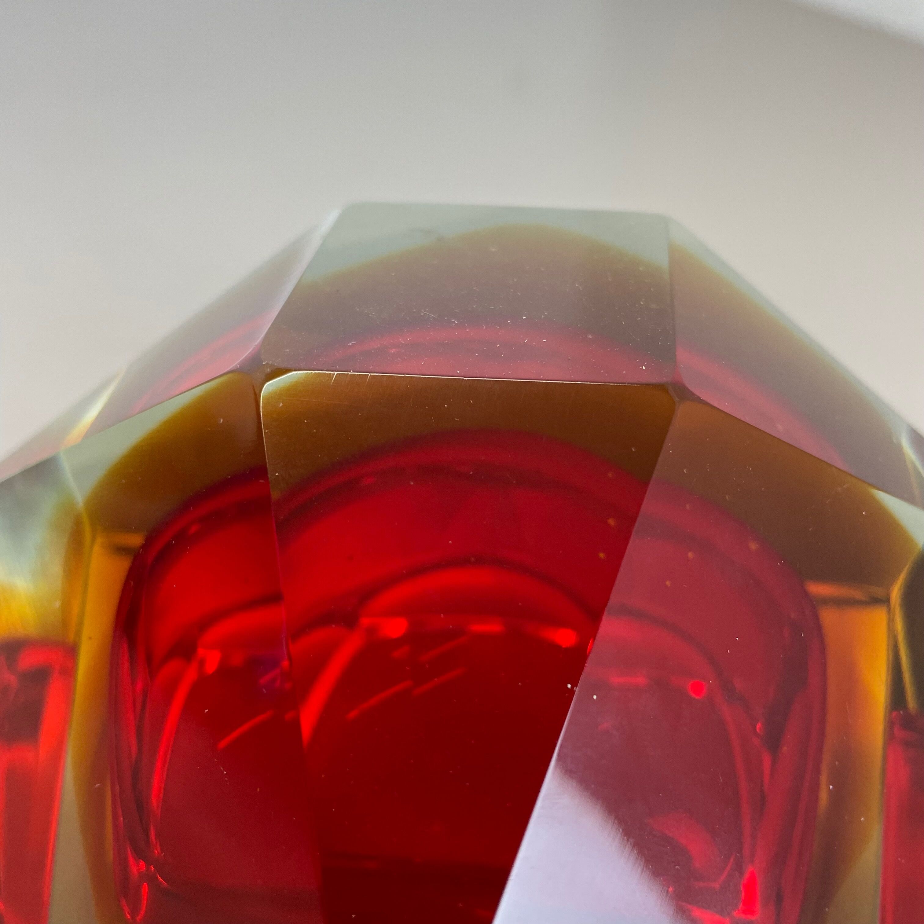 Murano glass sommerso diamond bowl ashtray element by flavio poli, italy, 1970s