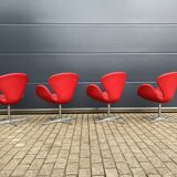 4x Original red leather Fritz Hansen Swan chairs Topstaat!