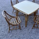 Table + 4 rattan chairs 1960/70