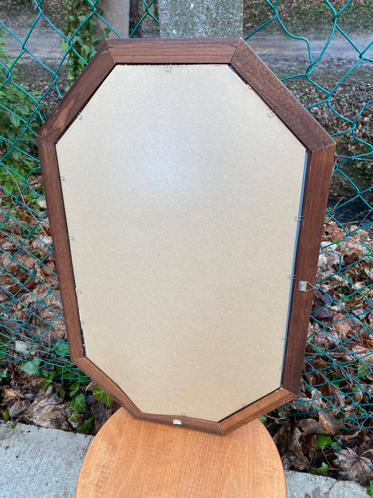 Vintage octagonal mirror in solid wood 55x36cm