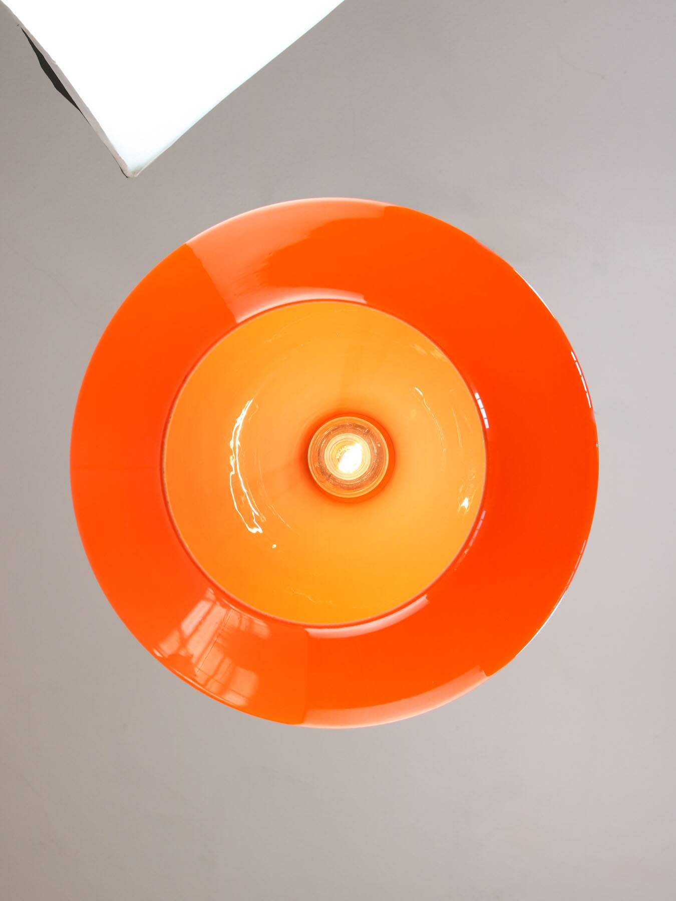 Mid-Century Italian Orange Glass and Brass Pendant Lamp