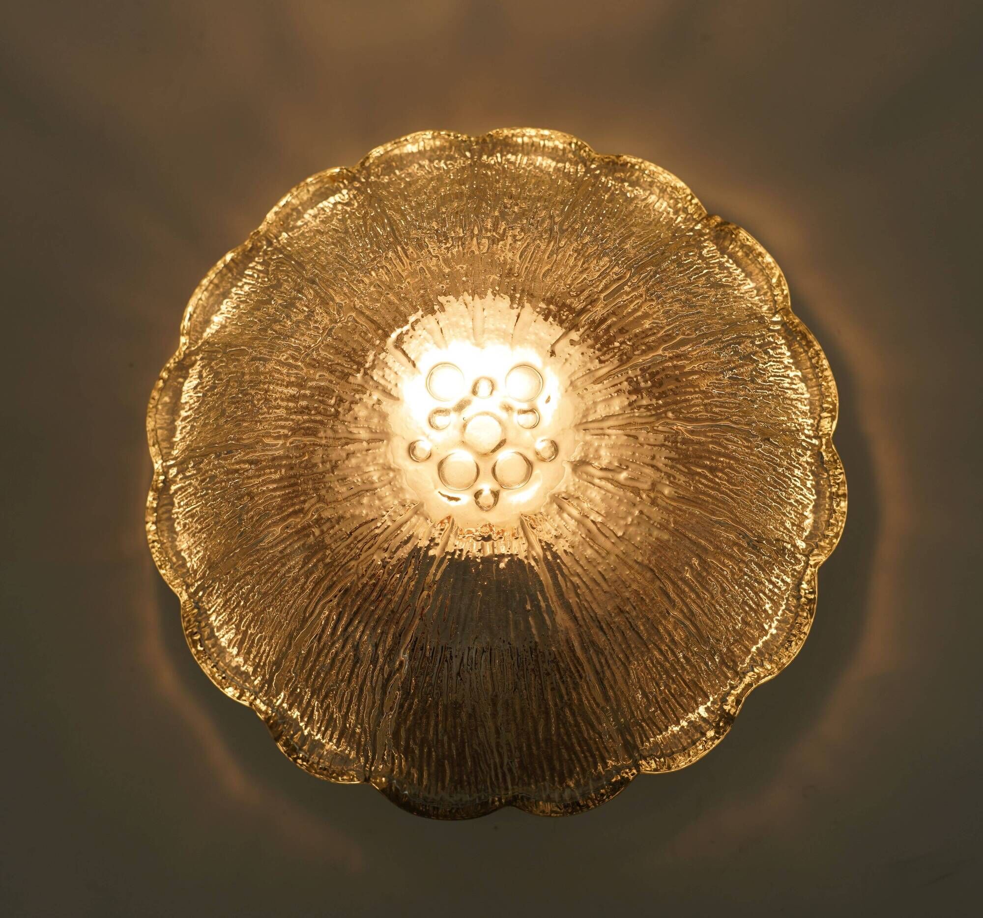 1970s mid century SCONCE or CEILING FIXTURE petal-shaped glass