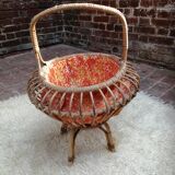 Ensemble salon fauteuils canapé, table et couturière en rotin vintage