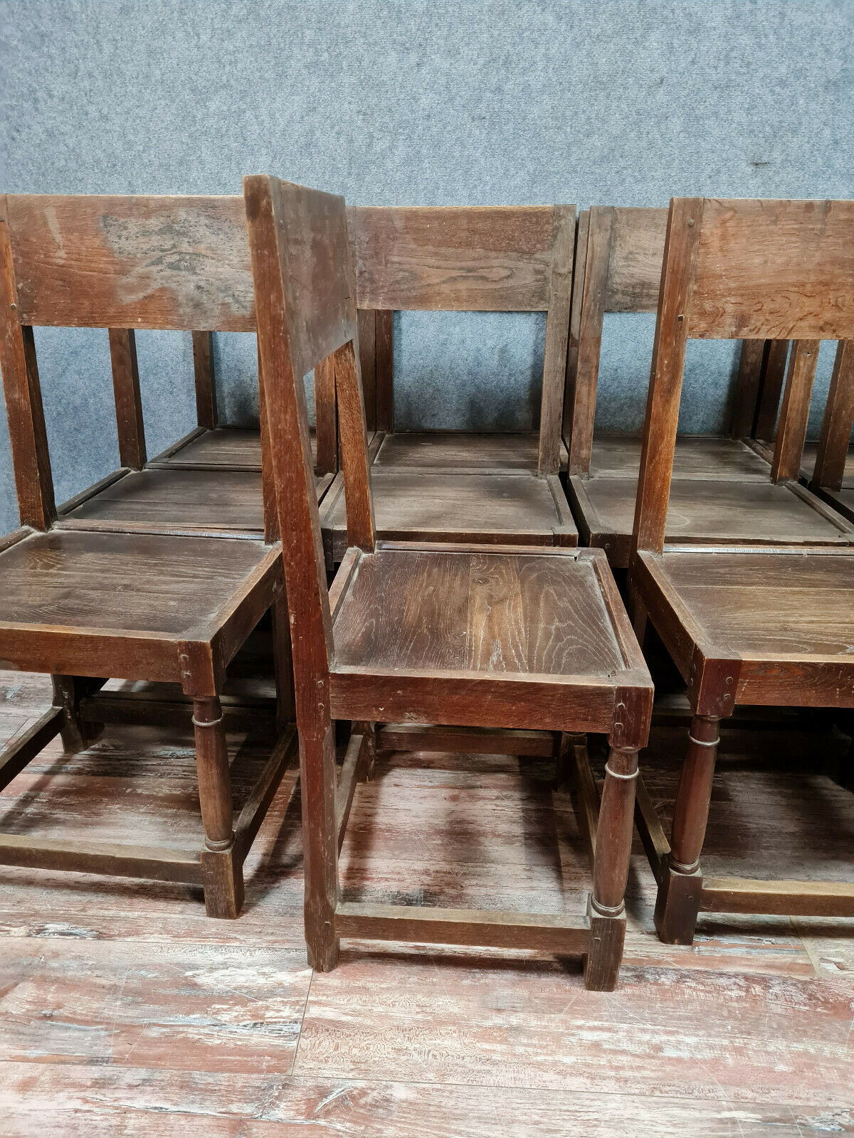 Series of 12 Louis XIII oak chairs circa 1850