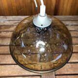 Ancienne suspension verre moulé incrustation doré + contour laiton vintage