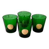 4 green dubonnet byrrh glasses with medallion of the kings of france