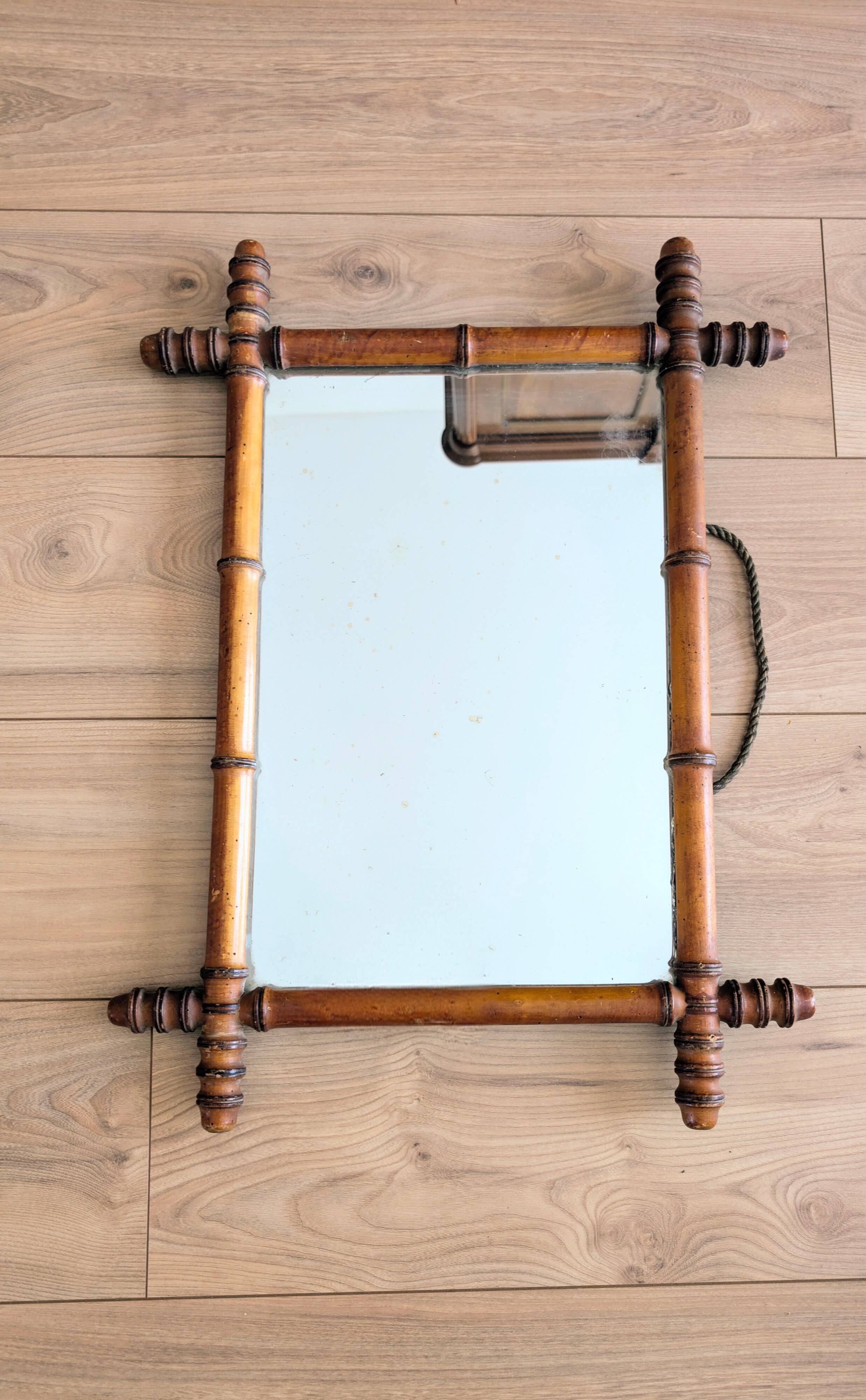Vintage bamboo style mirror in turned wood 62 x 46 cm