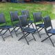 Set of 6 folding chairs, 70s design, 3 leather, 3 moleskin