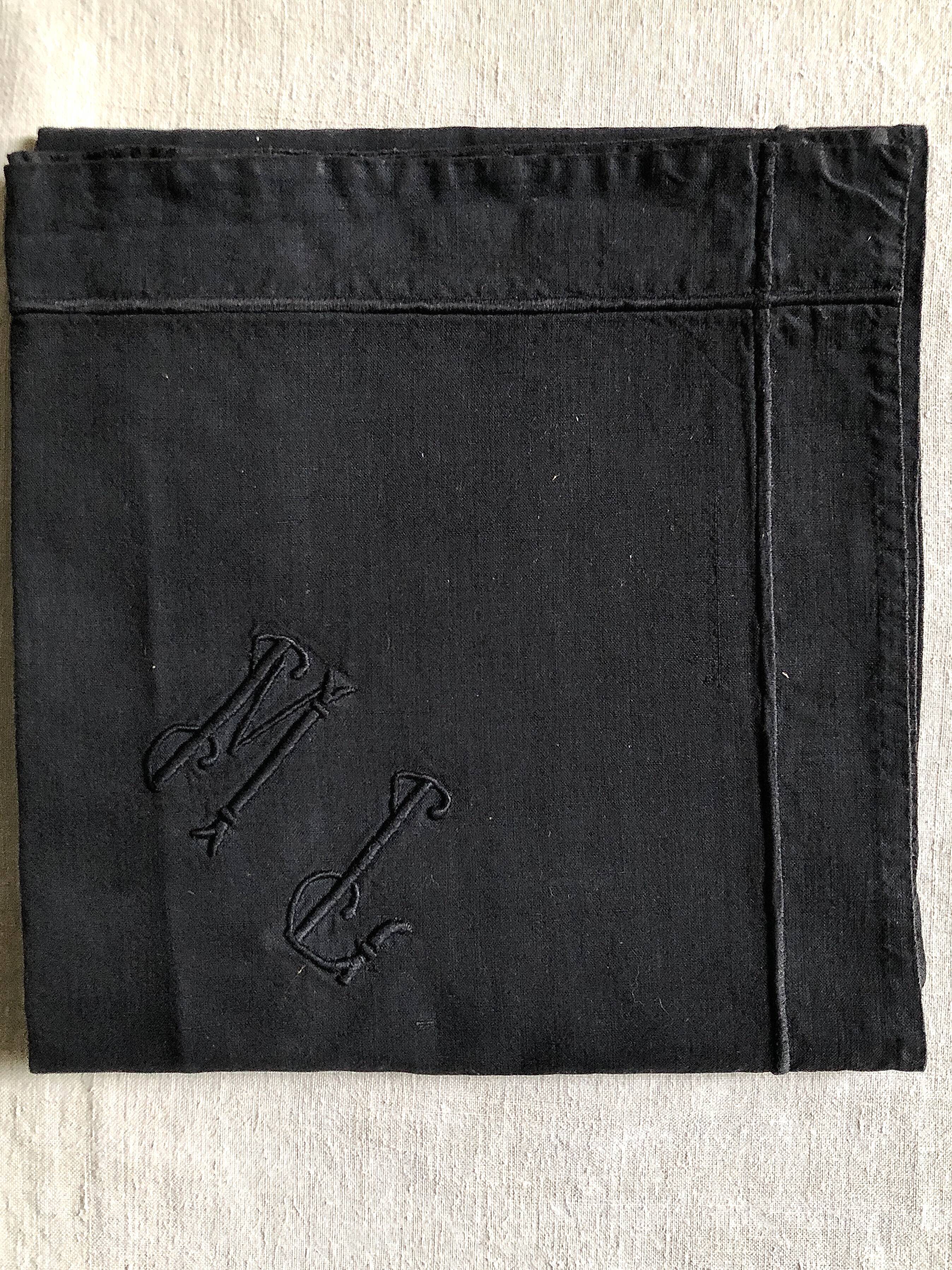 Antique black cotton pillowcase