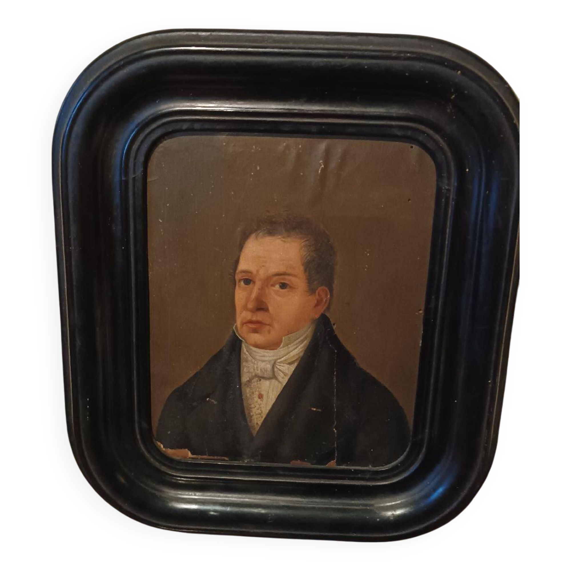 Tableau Ancien Début 19ème Siècle Huile Sur Papier Portrait