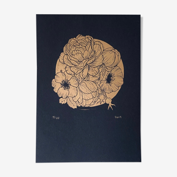 Iluustration Lino Print « Peonies » par Iosephine Prints