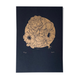 Original Lino Print "Peonies" by Iosephine Prints