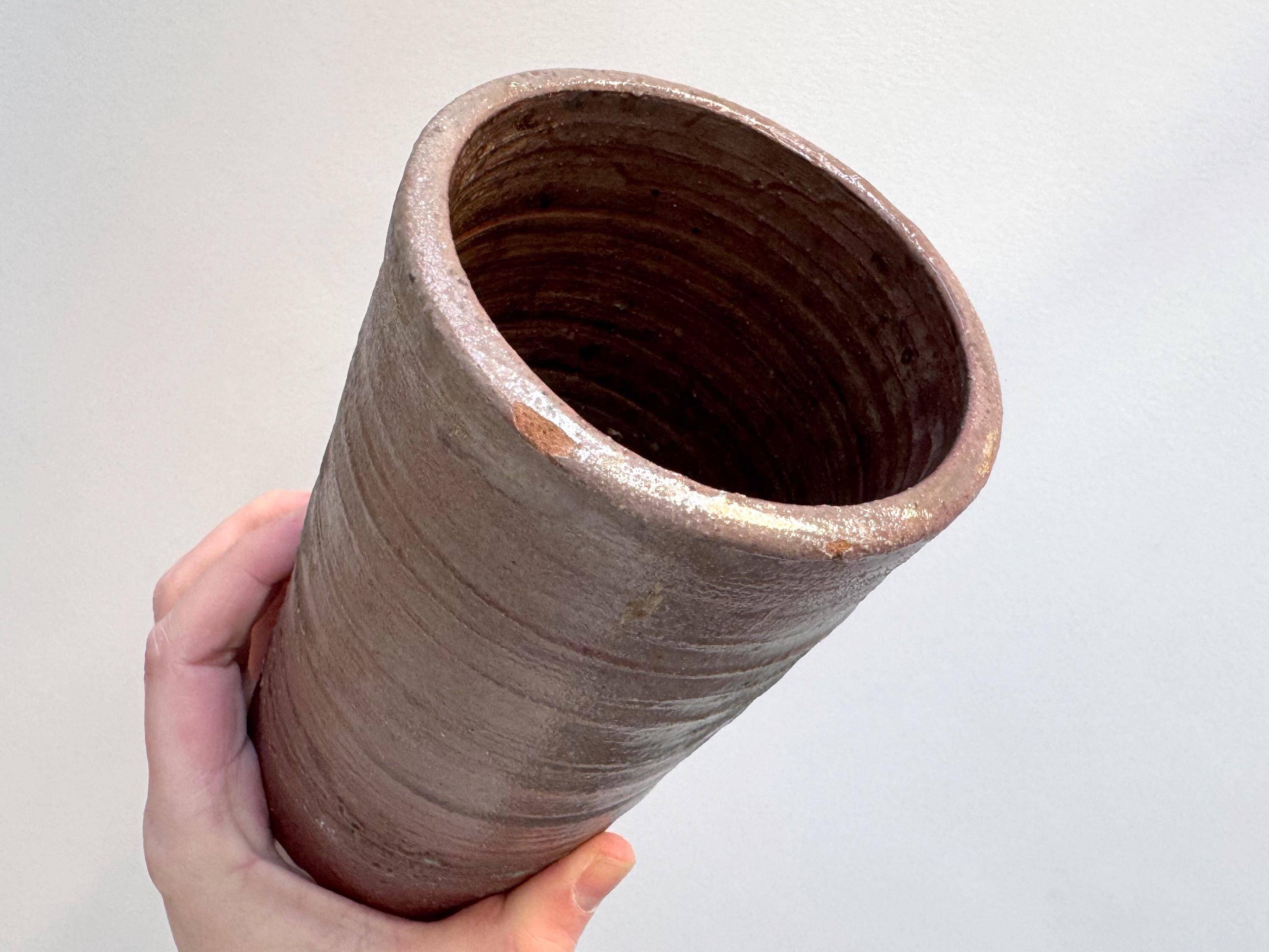Vintage handmade cylindrical ceramic vase