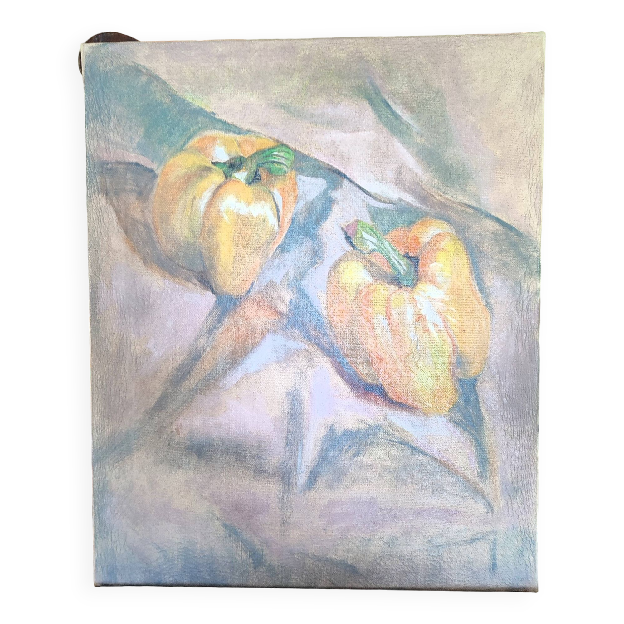 Still life with two peppers by nelly le couedic (20th century)