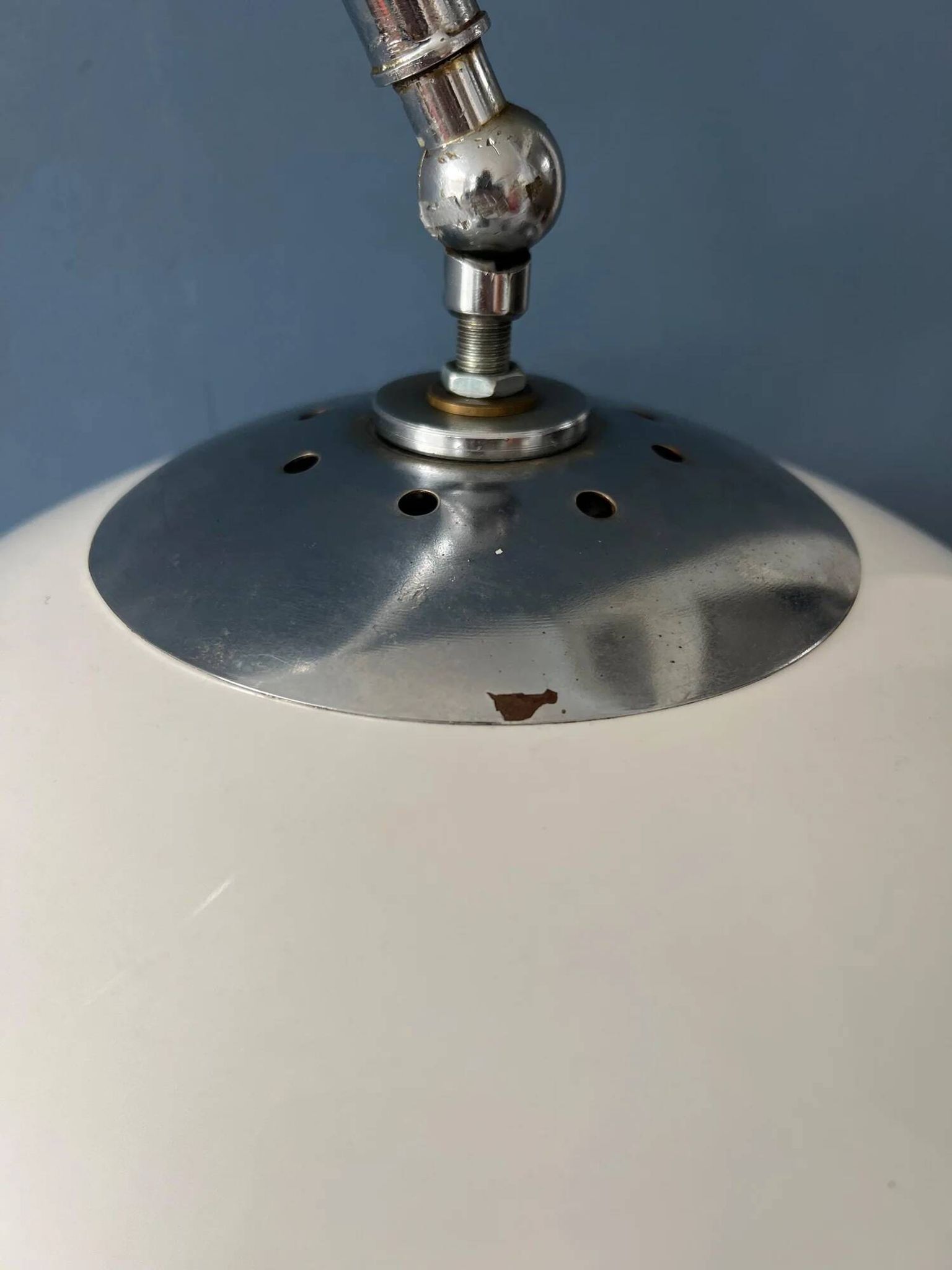 Vintage Guzzini Space Age arc floor lamp with white mushroom shade and marble base