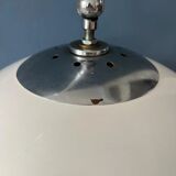 Vintage Guzzini Space Age arc floor lamp with white mushroom shade and marble base