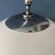 Vintage Guzzini Space Age arc floor lamp with white mushroom shade and marble base