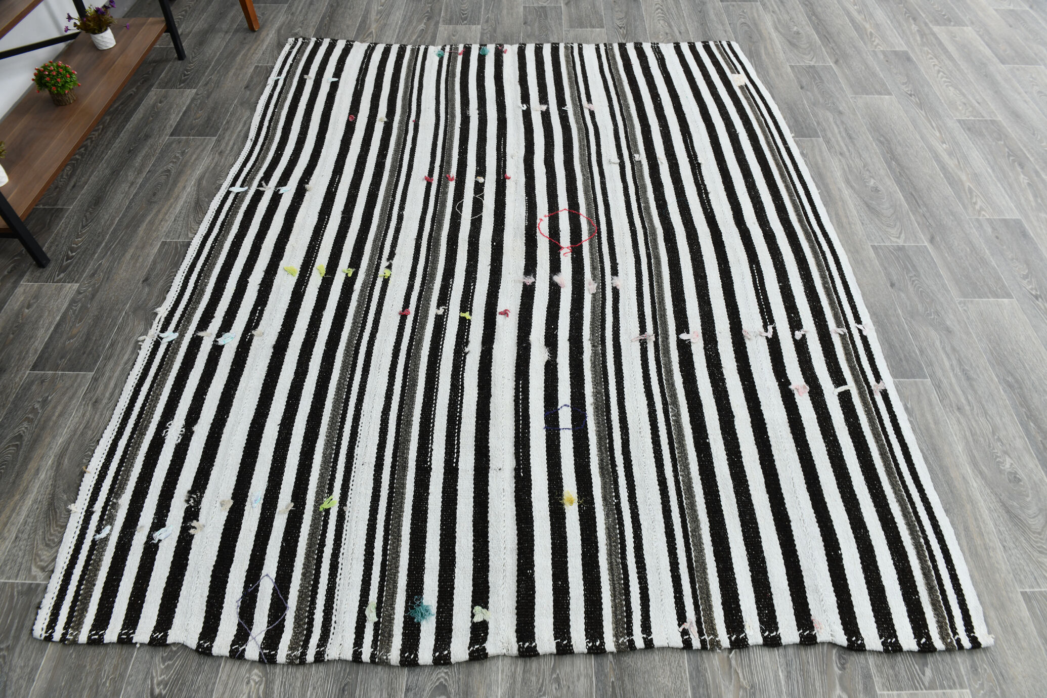 Tapis chanvre noir blanc, 181x223cm