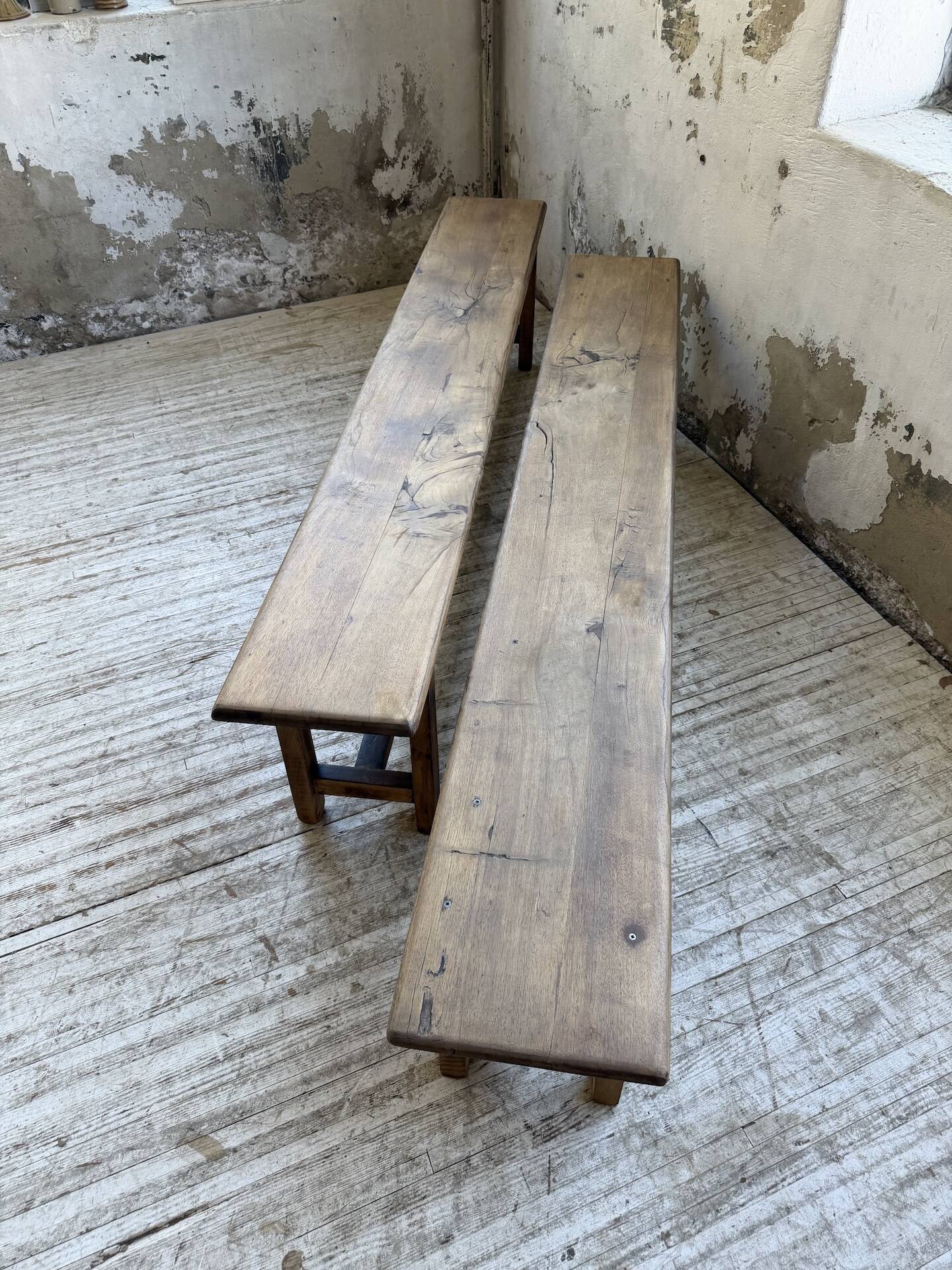 Set of two rustic oak farm benches 2m