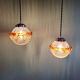Pair of Space Age pendant lights in blown bubble Murano glass, 1970.