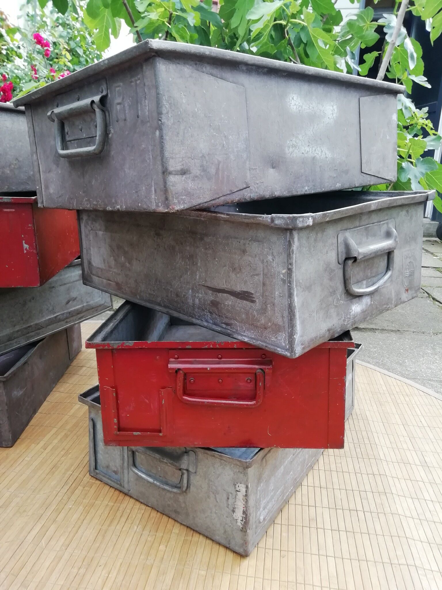 Serie of 8 industrial metal boxes