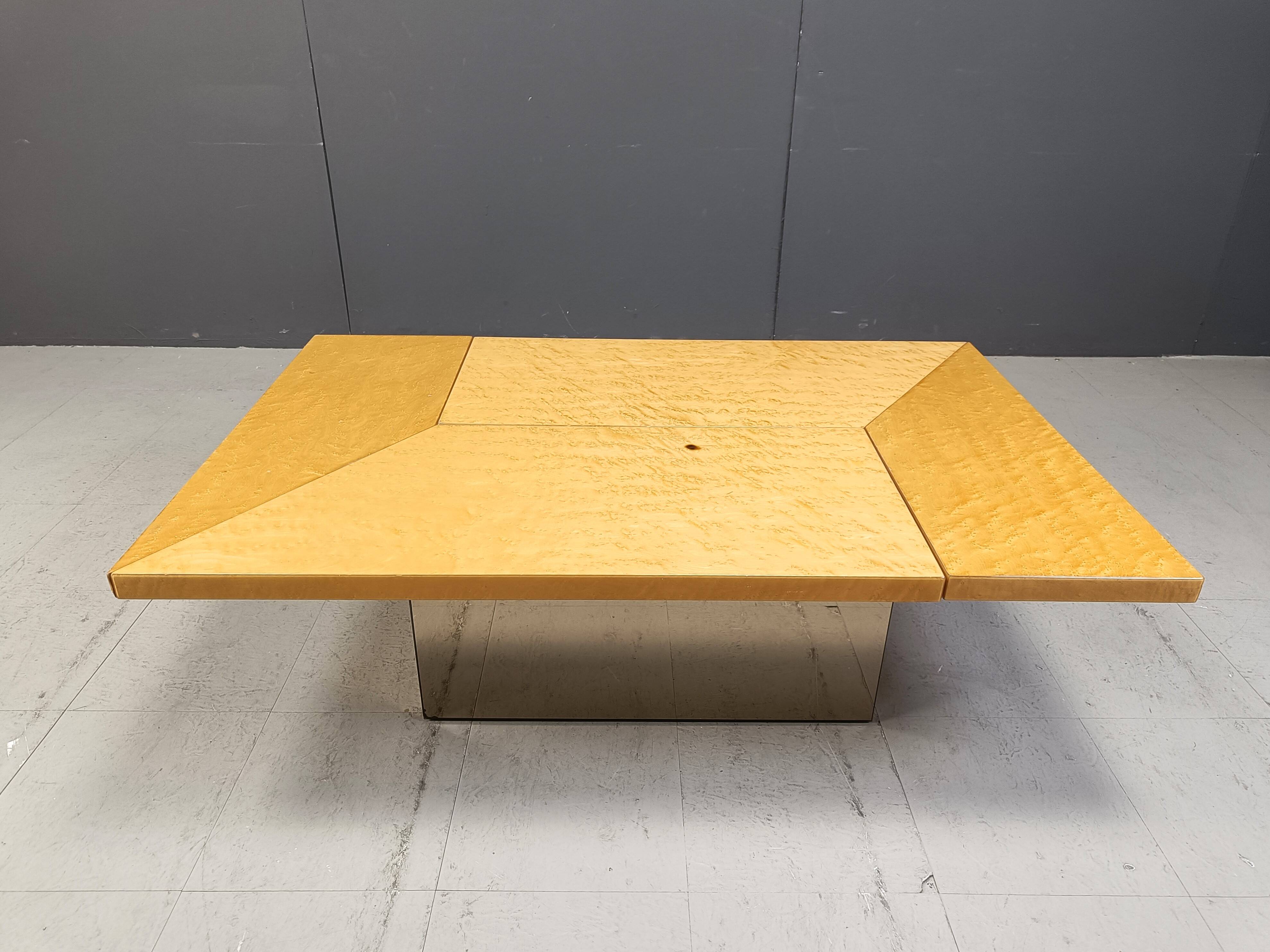 Vintage ash wood hidden bar coffee table by Paul Michel, 1970s